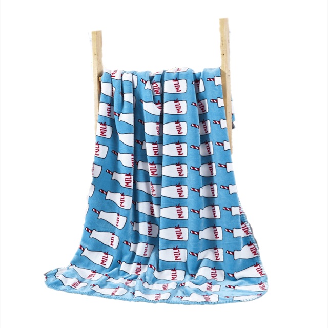 light blue milk bottle and dot dog portable knee flannel kids newborn fleece baby blanket