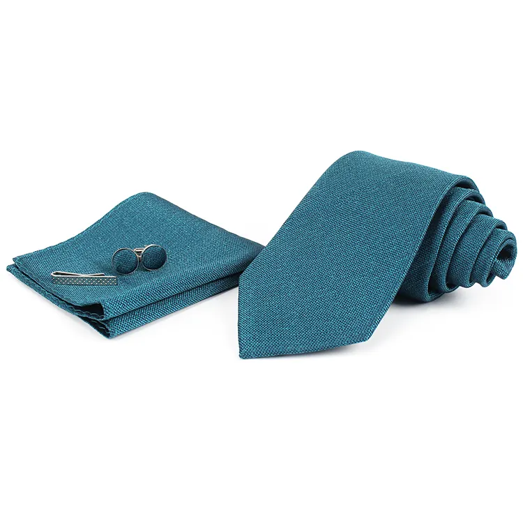 Tie Set Dacheng Wholesale Custom Logo Cardboard Gift Box Cufflink Woven Solid Green Cravate Cravatta Neck Ties Set For Men