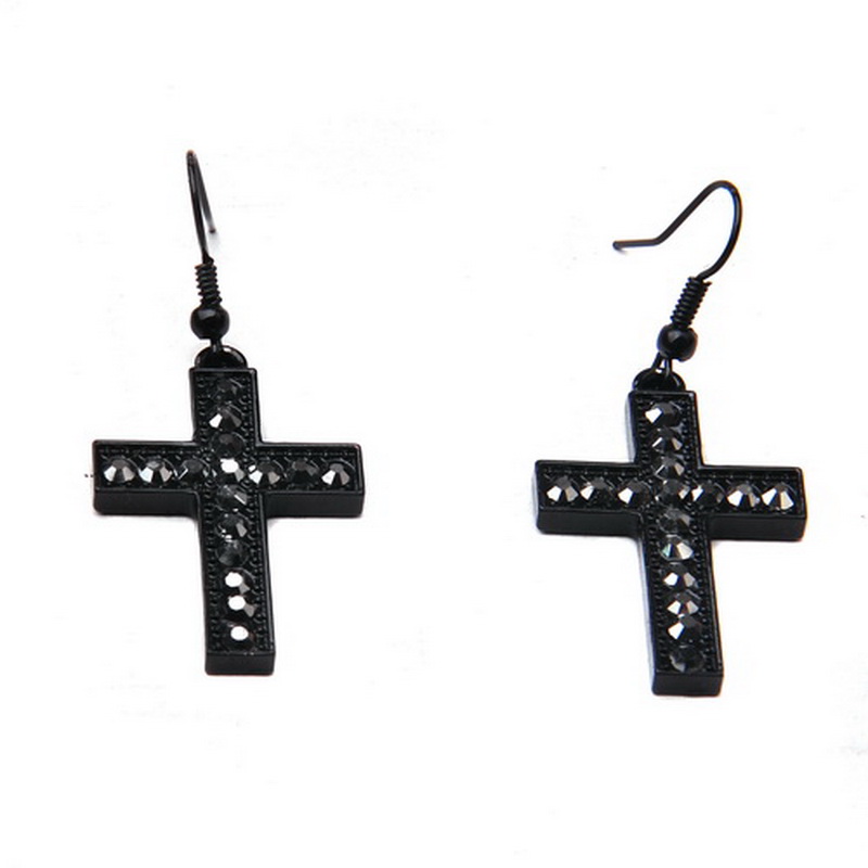 Drop Shipping Retro Full Rhinestone Cross Pendant Earring
