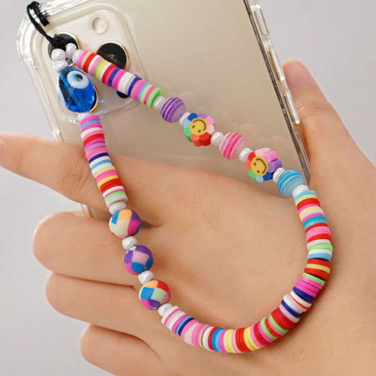 Mobile Phone Straps Charm Hangs Polymer Clay Beads Chains Evil Eye Smiley Phone Lanyard Telephone Women Vacation Jewelry 2021
