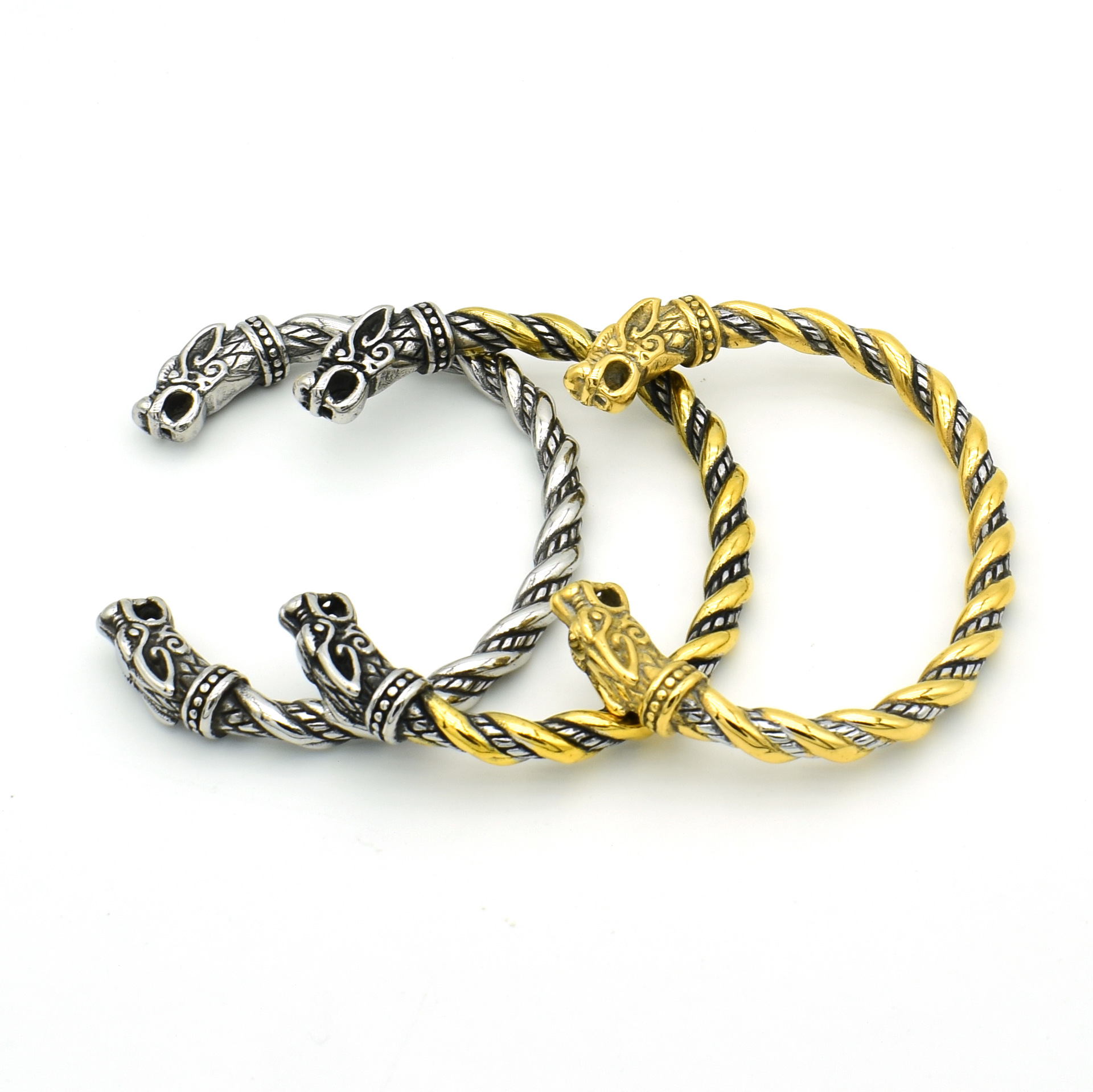 Vintage Mens Titanium Steel Open Wire Wrap Silver Dragon Viking Bracelet