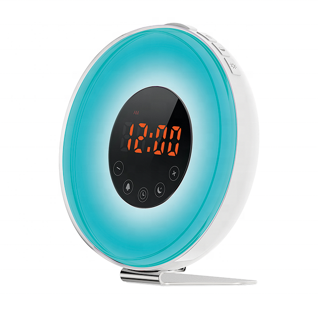Sunrise Simulation 18 LED RGB Wake Up Light 6 Natural Sound Voice Alarm Clock Night Light FM Radio Wake Up Light