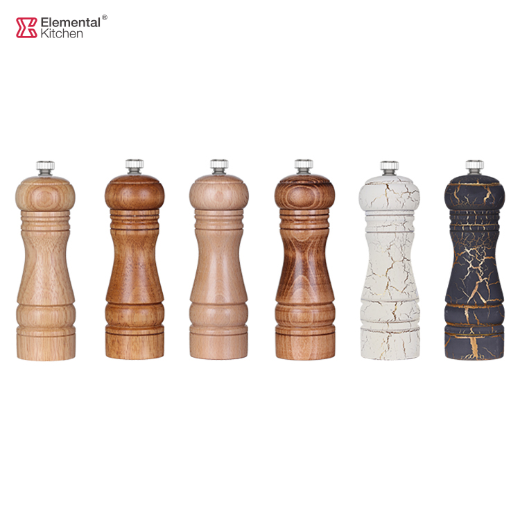 Adjustable Manual Glass Jar Bamboo Base Spice Herb Salt and Pepper Grinder Set for Sale
