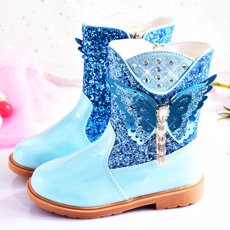Winter Fancy Brush New Style Crystal Dresses Ankle Princess Frozen Elsa Cosplay Children's Girls Frozen Furry Snow Boots