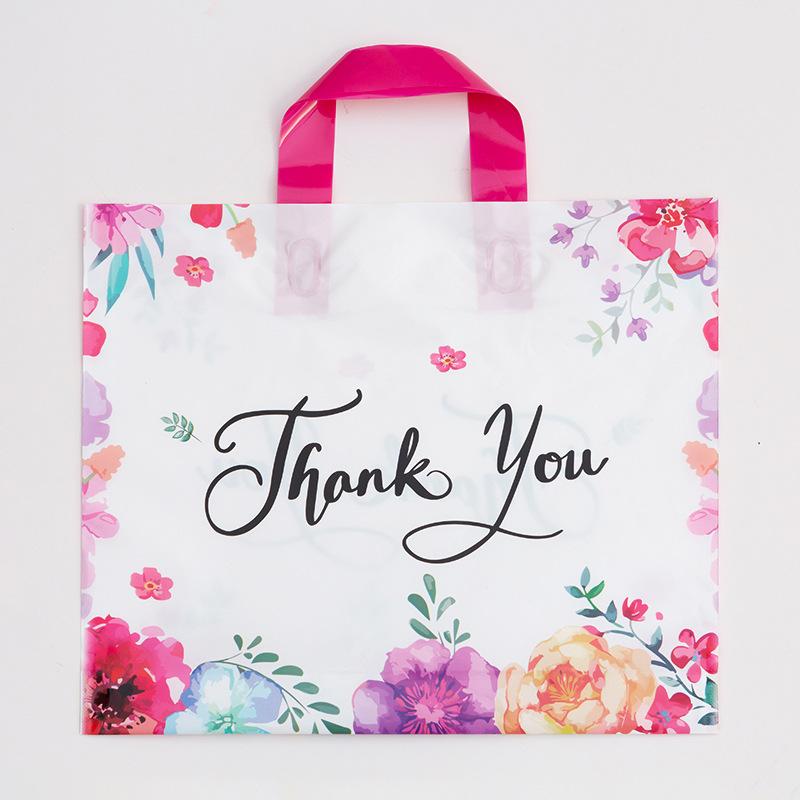 Recyclable retail Custom printed logo reusable plastic poly tote carrier Die Cut shopping Gift bags with soft loop handles