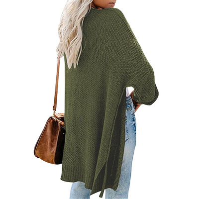 Solid Color V-neck Batwing Sleeve Cardigan Knit Slim Fit Casual Women Sweater