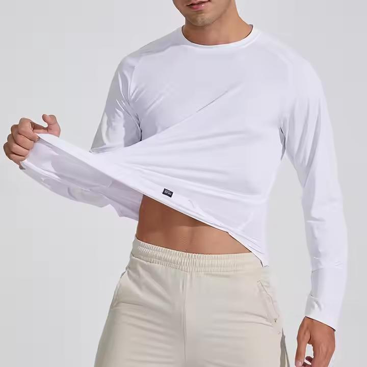 Custom Outdoor Fitness Running Wear Quick-Dry Clothes Thin Elastic Round Neck Plain Color Sports Long Sleeve T-Shirt For Men