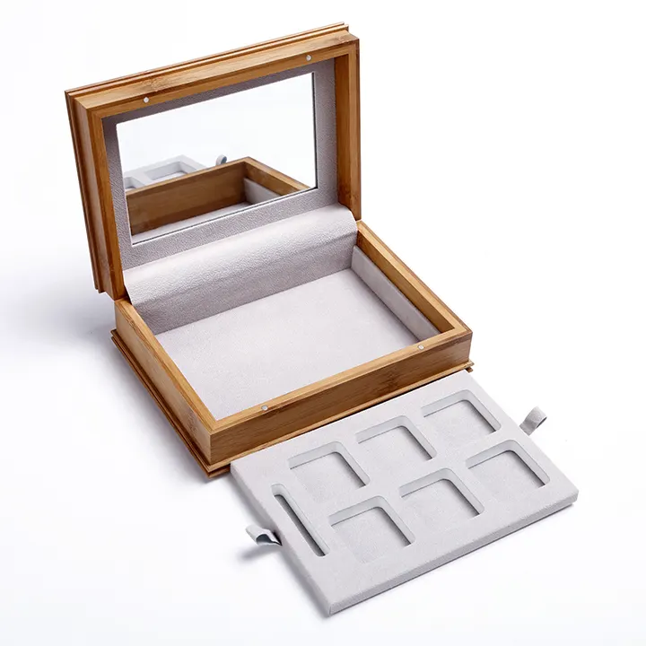 Pure natural hand-carved bamboo box packaging eye shadow cosmetic wooden packaging box