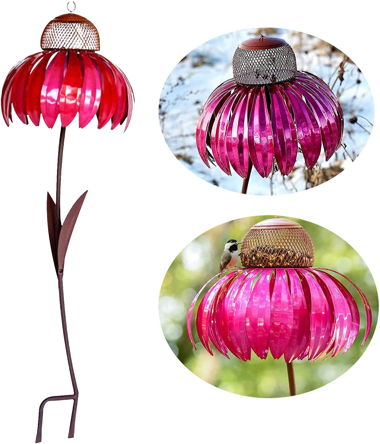 Кормушка Coneflower для птиц, металлическая Кормушка Для Колибри, устойчивая к ржавчине, с пищевой чашей, декоративная подставка для сада