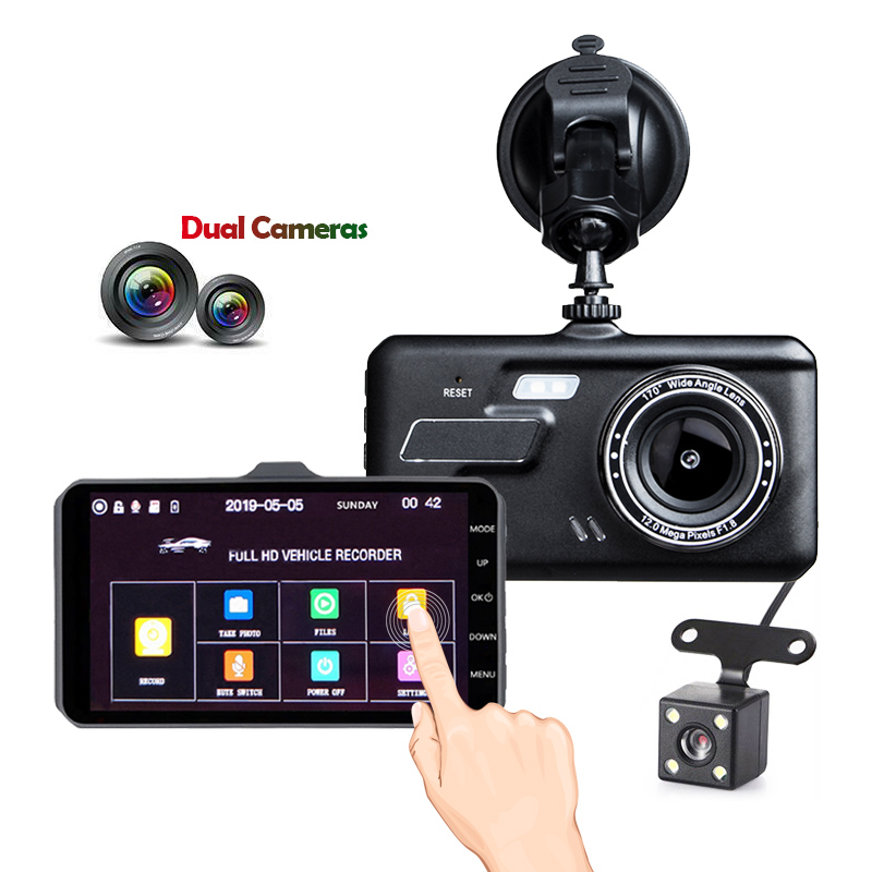 4 дюймовый сенсорный экран ИК ночного видения 1080P Dash Cam черный ящик автомобиля