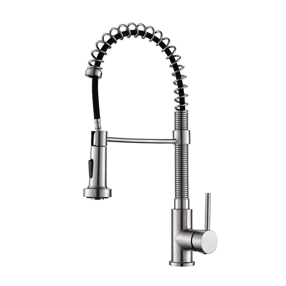 Aquacubic UPC CUPC Pull Down Spring Sprayer Single Handle Flexible Brass / Stainless Steel Kitchen Faucet