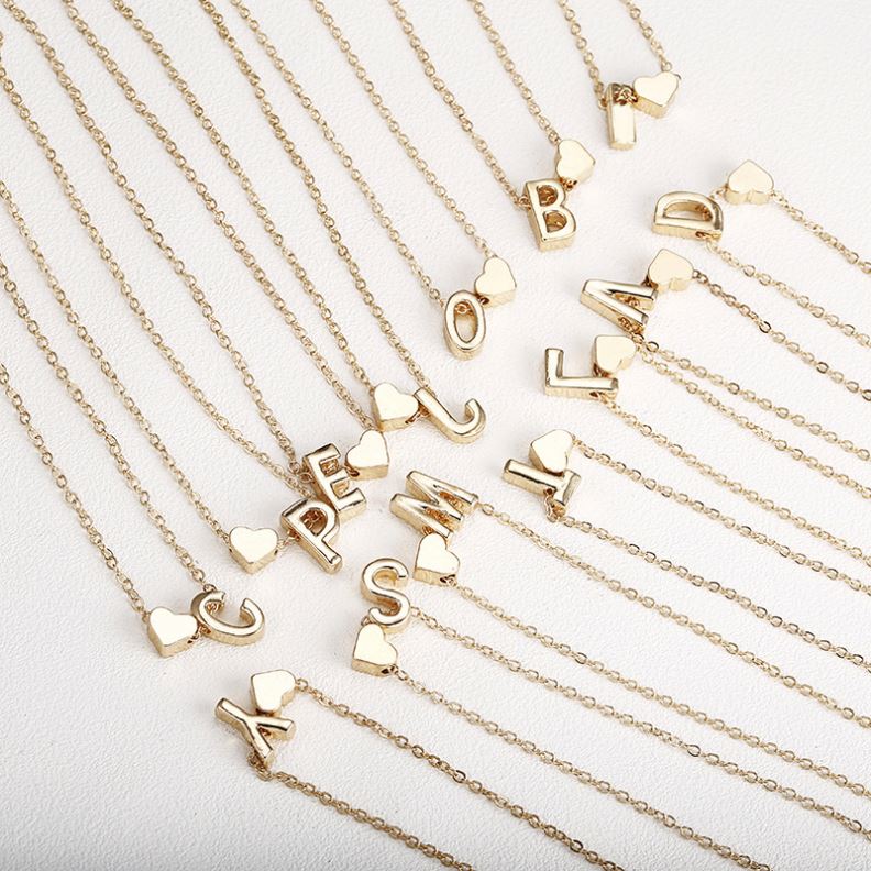 Fashion Tiny Heart Dainty Initial Personalized Letter Name Choker Necklace For Women Pendant Jewelry Accessories Gift