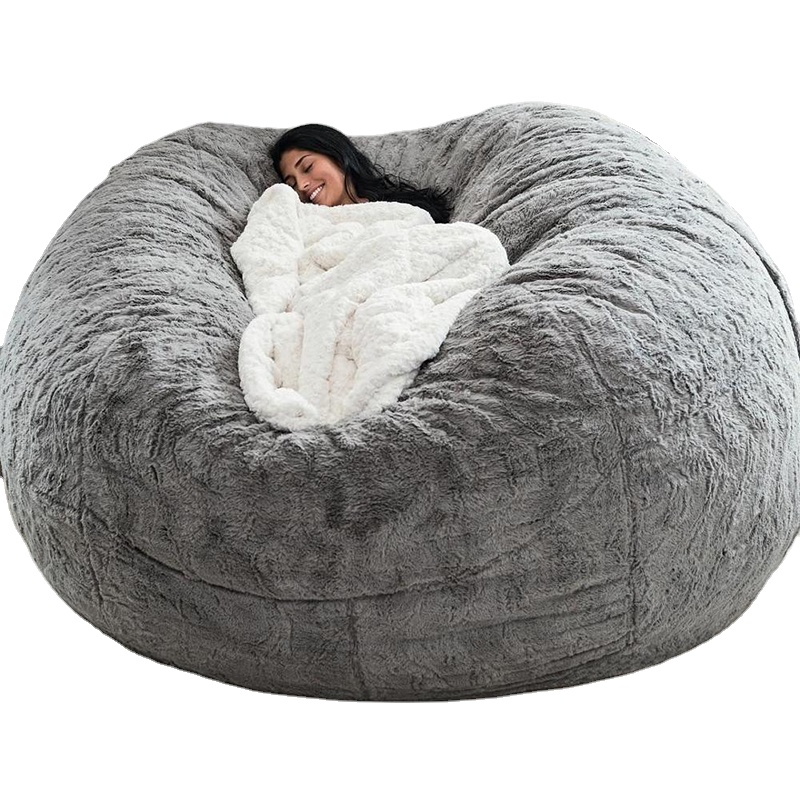 Wholesale Furniture Giant Washable Soft Fluffy Faux Velvet Big Lazy 6ft Sofa Bed Kids Bean Bag Cover Fabric Living Room Chair
