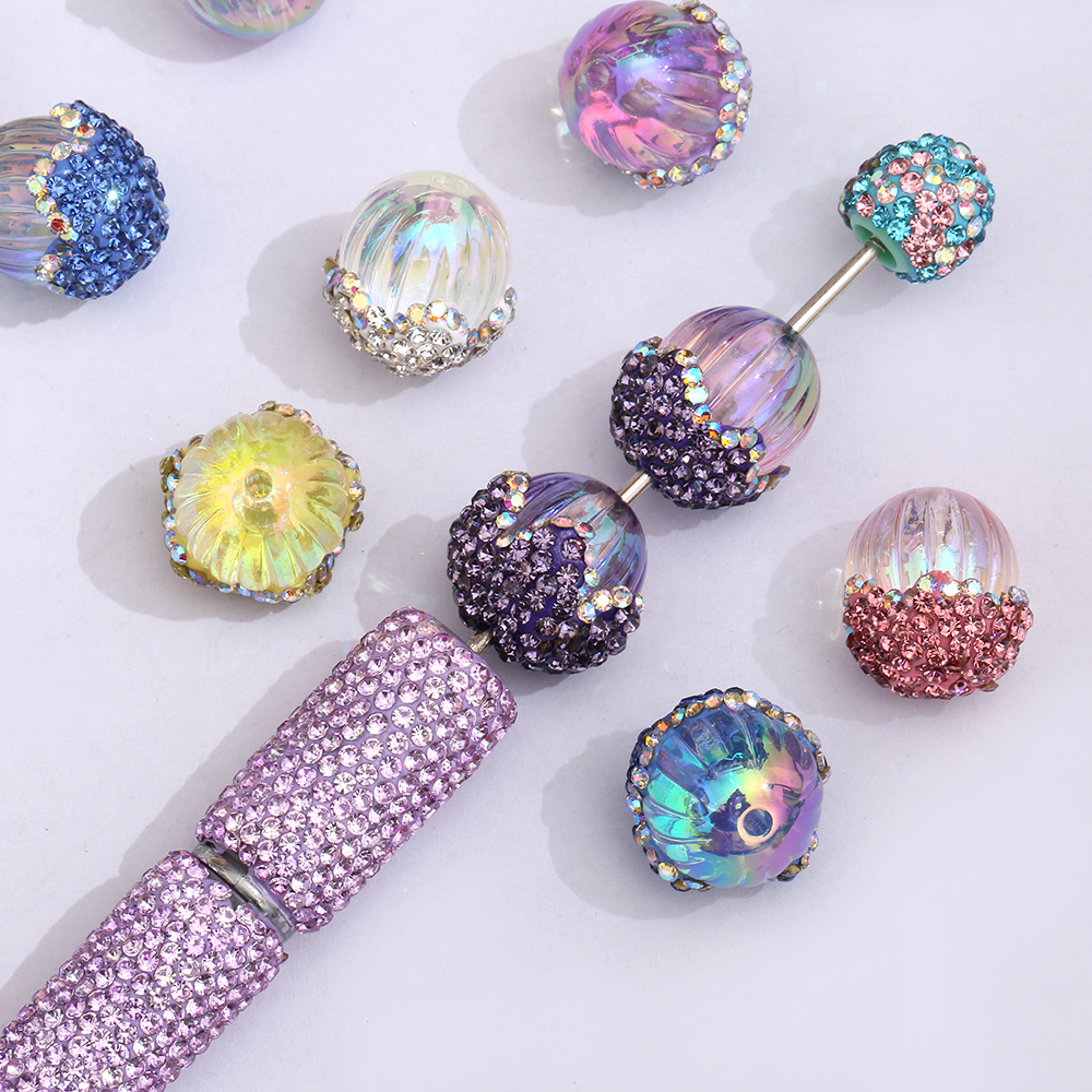 New Acrylic Rhinestone Pumpkin Shape Pinecone Beads With Rhinestone Kawaii Bead for Diy Penjewelry Making Keychain Accessories