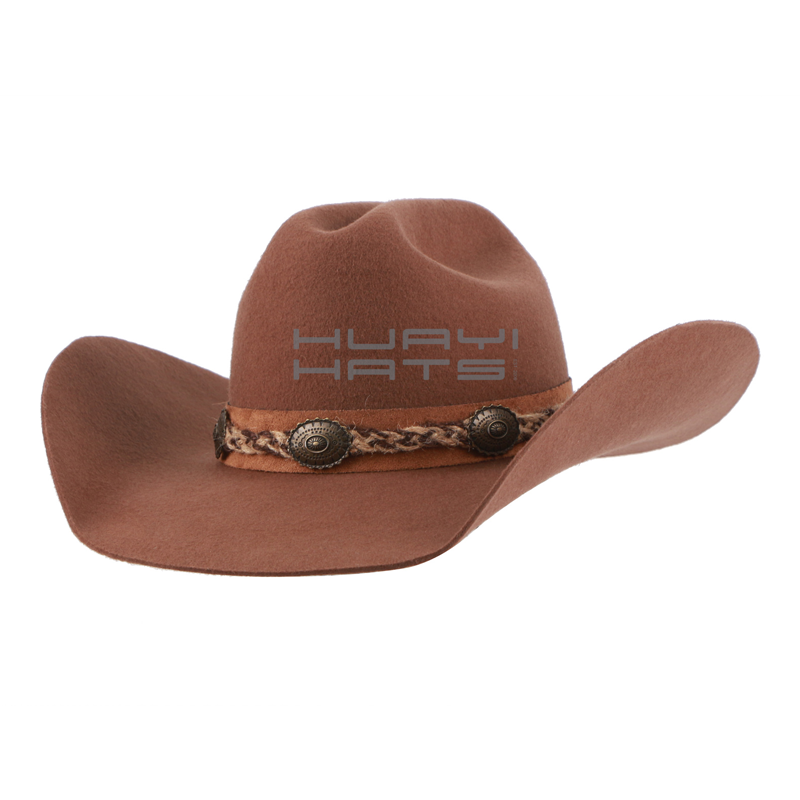 Huayihats Owned Factory Custom High End Fashion Brown Wool Felt Cowboy Hats For Adult Men