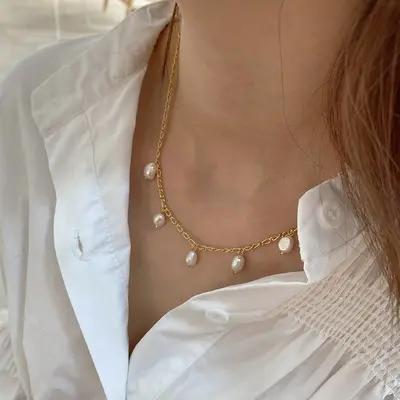 Корейский стиль 18K позолоченные S925 Серебряные жемчужные ожерелья с подвеской из стерлингового серебра Цепочка с неровным жемчугом ожерелье для матери