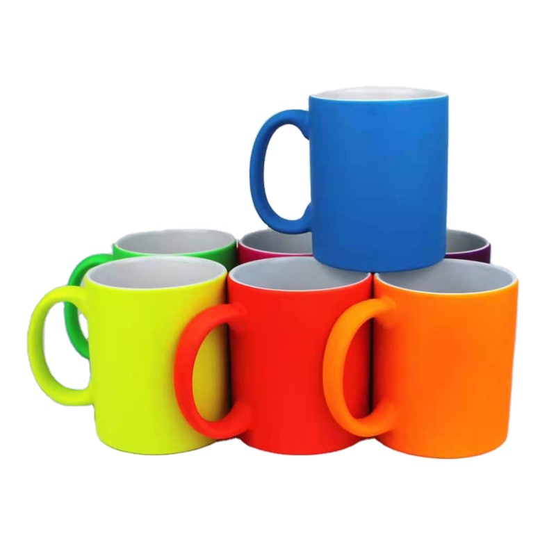 High Quality Supplier 11oz Color Fluorescence Heat Press Printing Blanks Sublimation ceramic coffee mug with handle