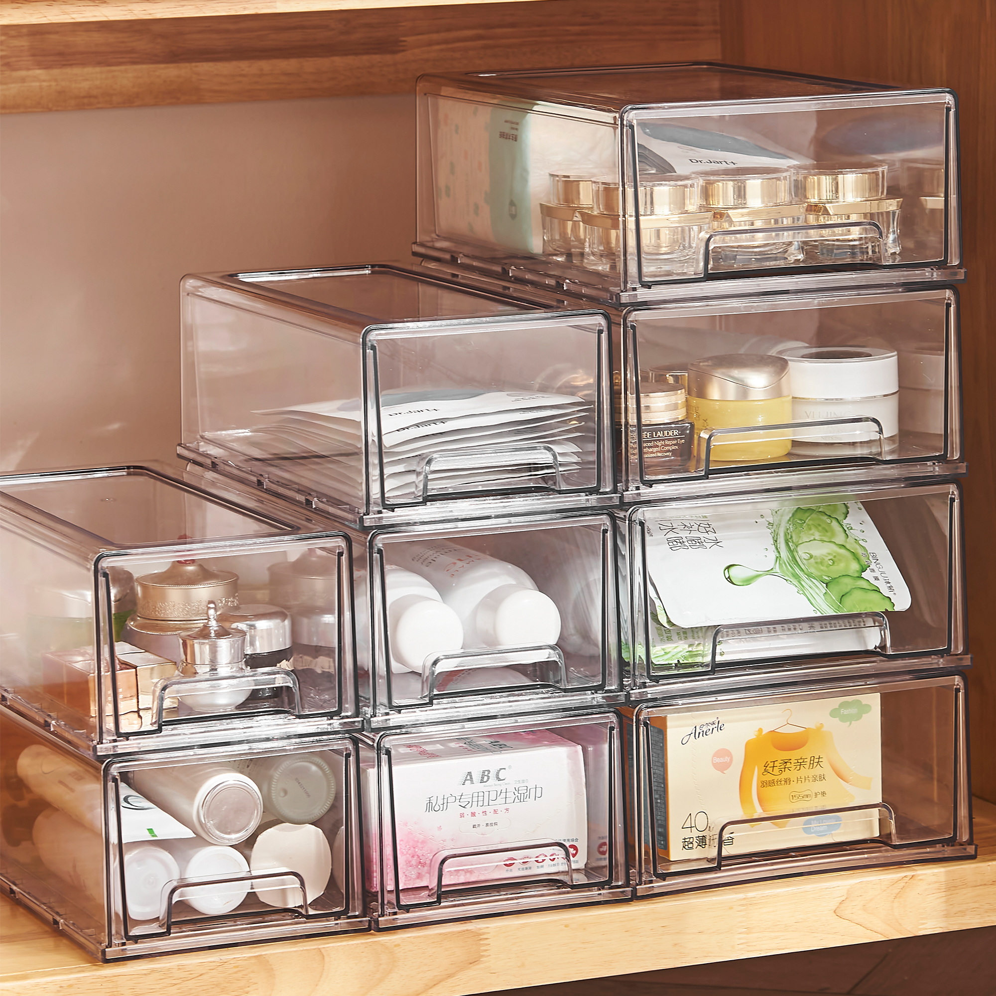 Chenyi Transparent Desktop Storage Containers Plastic Storage Box Dustproof Plastic Storage Bins With Simple Drawer Type