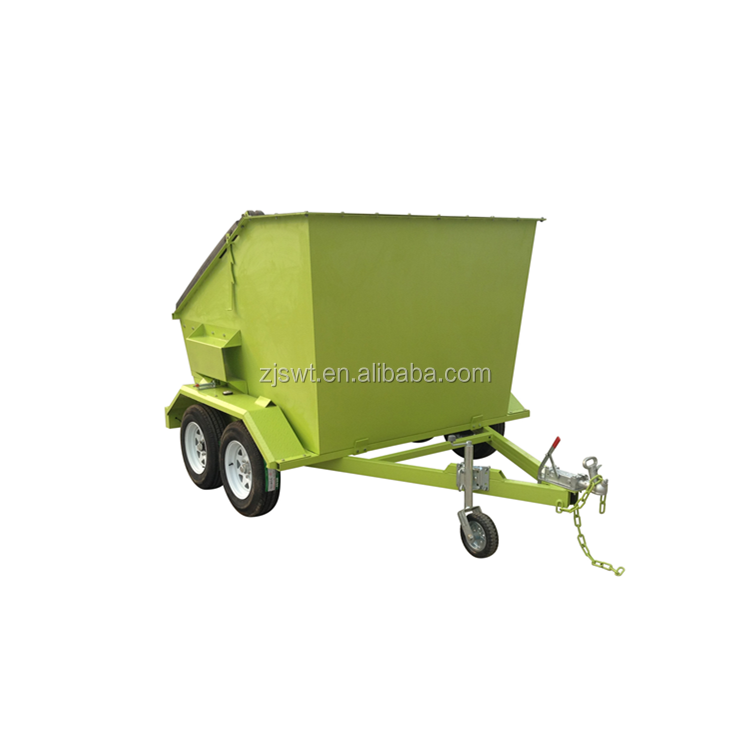 Mobile skip bin trailer with powder coating surface treatment.