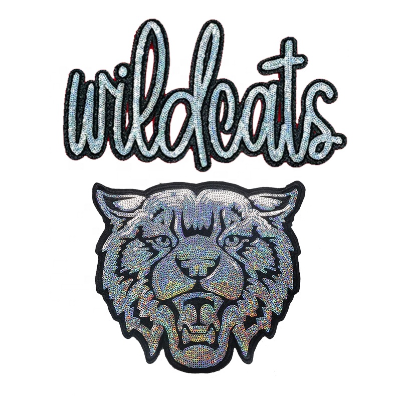 Wholesale Design Iron On Wildcats Sequin Patches Custom Embroidery Preppy Mascot Sequins Patches
