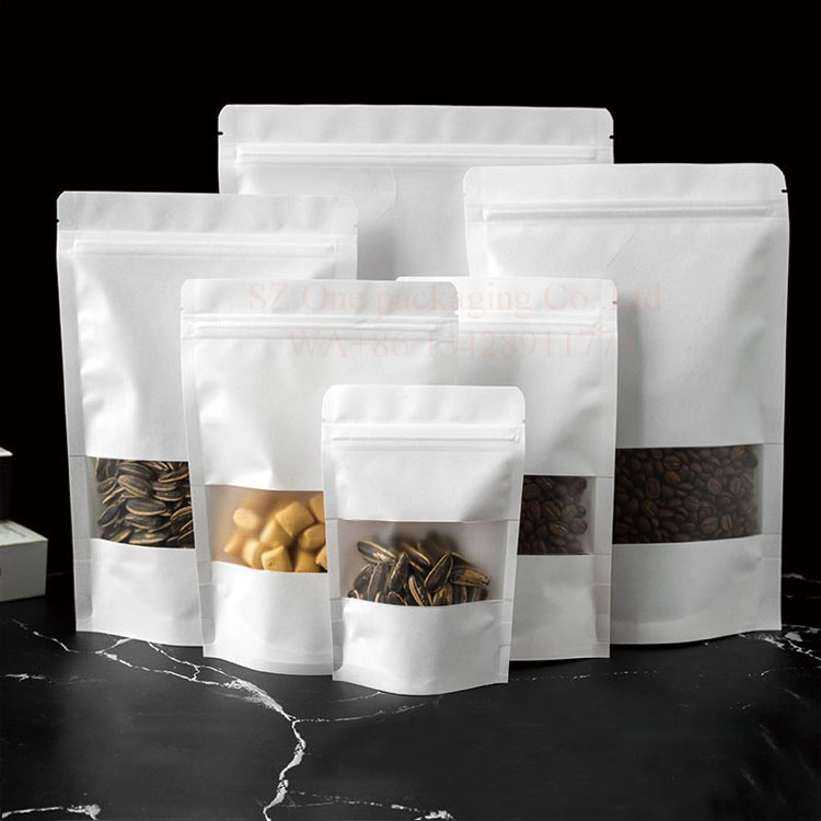 IN STOCK RST matte plain white kraft paper stand up resealable zipper nuts beans grains spice food packaging bag