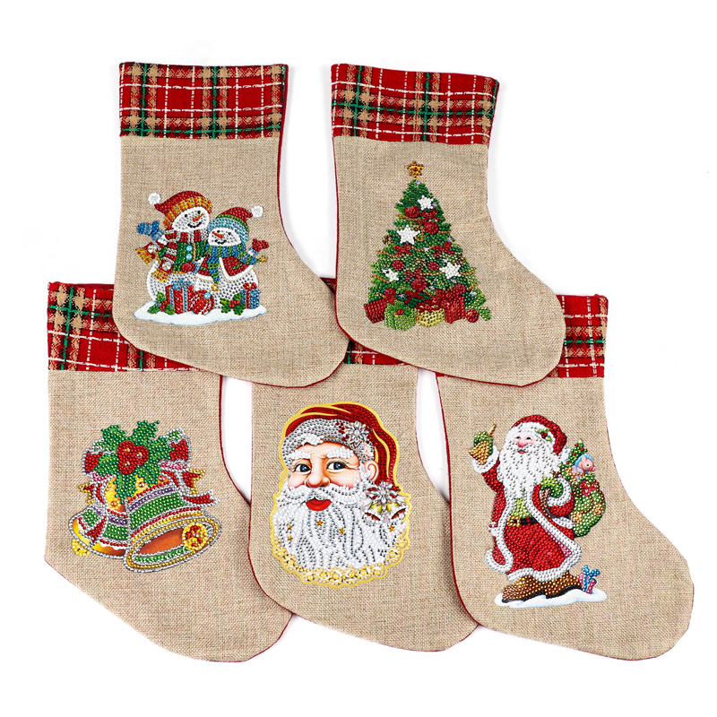 Customized Christmas decorative Ornament flax Christmas accessories stocking DIY diamond painting Christmas sock