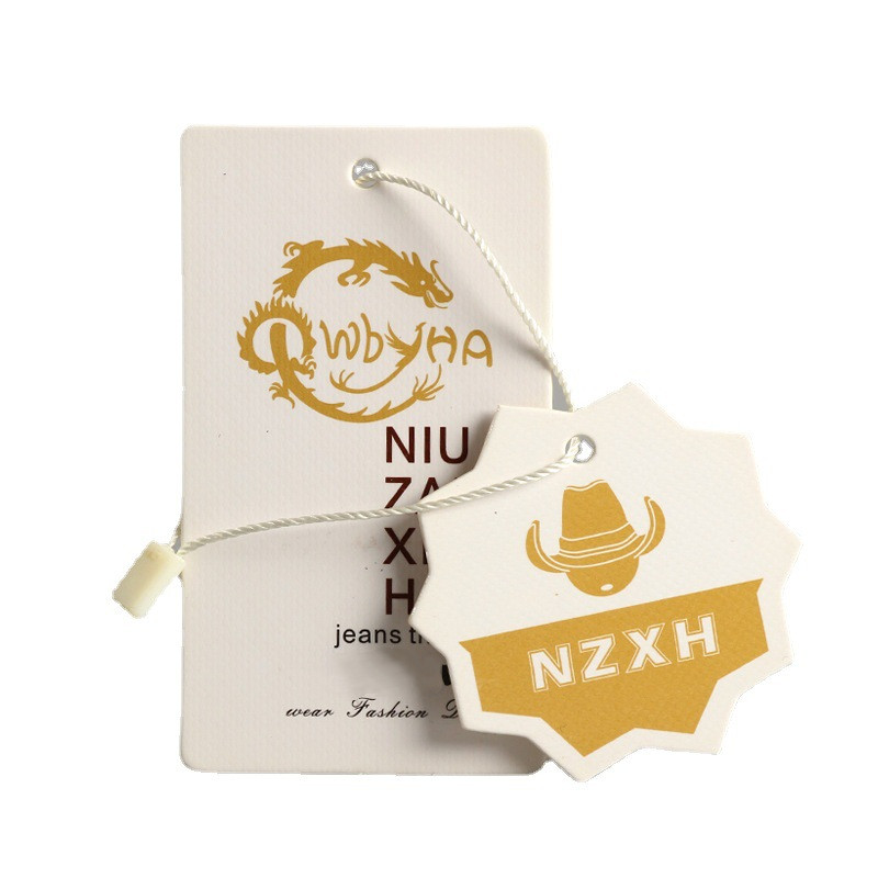 Wholesale Embossed Logo Black Foil Design Printing Name Logo Paper Garment Hand Tag Clothing Paper Hang Tags