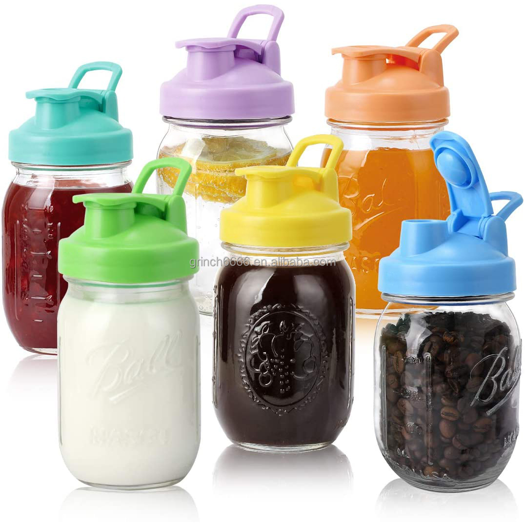 Custom Mason Jar Lids Canning Lids Reusable Regular Mouth Canning Jar Lids with Flip Top Spout Leak-Proof Seal