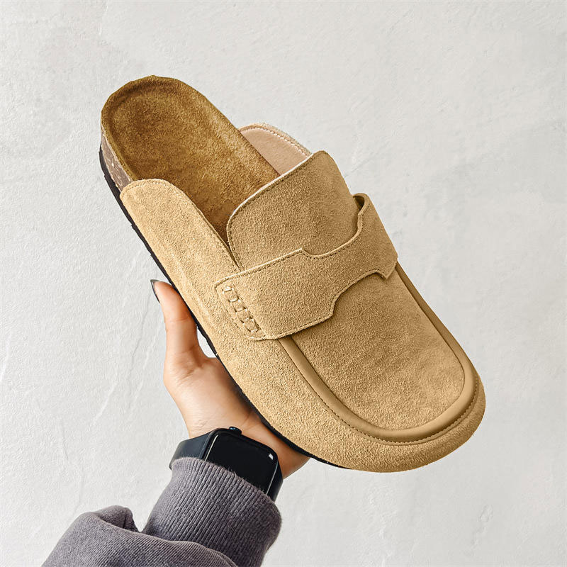 XINZIRAIN Custom Logo Unisex Clog Shoes Suede Leather Cork Sole Anti Slip Women Men Mule Clogs For Couples