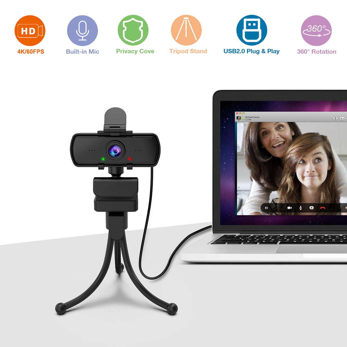Hot Sale Web Camera USB PC 60fps 1080p autofocus 4k Webcam with Cover Microphone