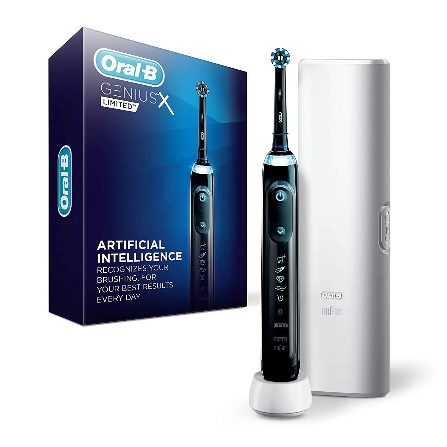 Oral-B Genius X Limited, Electric Toothbrush with Artificial Intelligence, 1 Replacement Brush Head, 1 Travel Case, Black