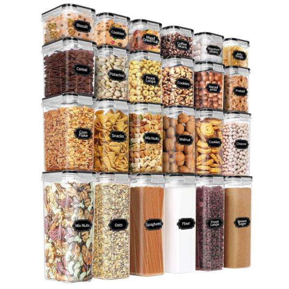 Airtight Pantry Kitchen Organizer 24 Pieces Rice Cereal Dry Food Container Box Air Tight Plastic Food Storage Container Set