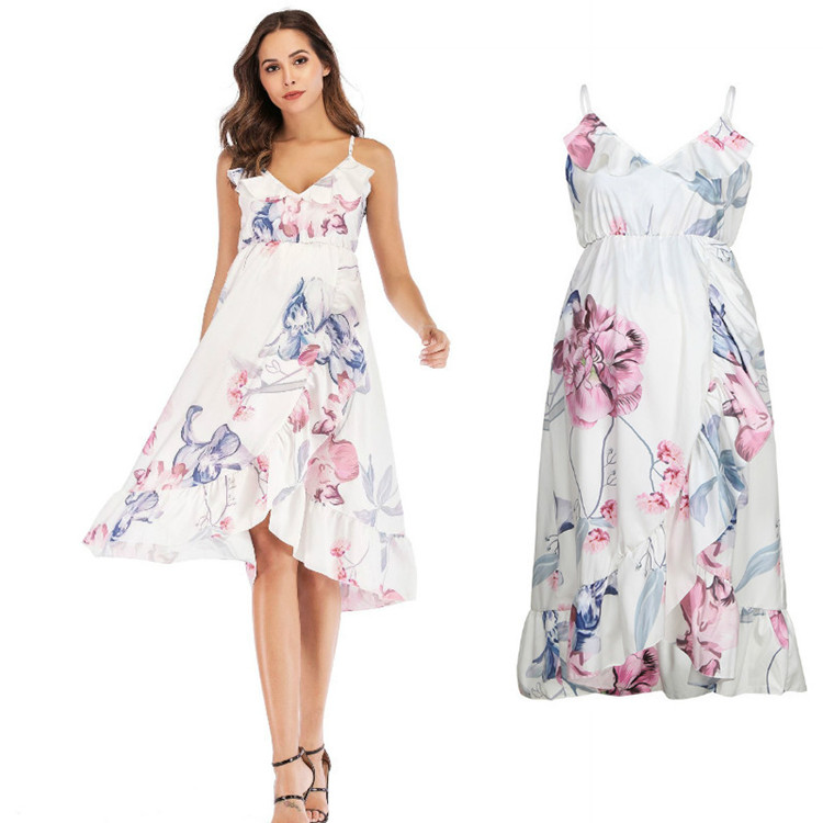 Hot sale in 2021 lotus ink halter print loose large size pregnant women dress
