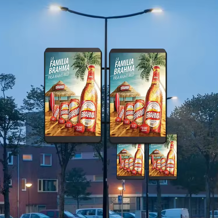 Outdoor Waterproof Double Side Lighting Lamp Post Pillar Pole P4 LED Display Screen for Advertising Standing Street LED Screen