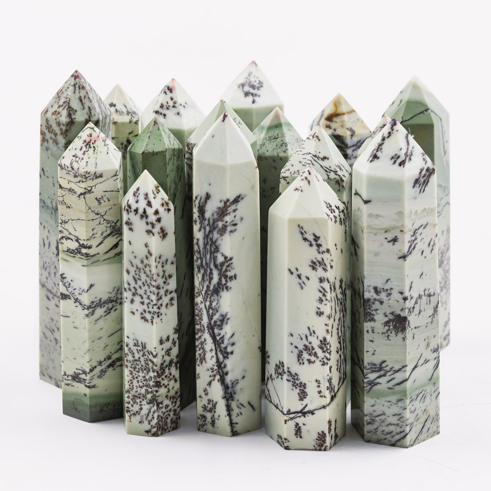 High Quality Natural Gemstone Wand Healing Dendritic Opal Crystal Quartz Point For Decoration