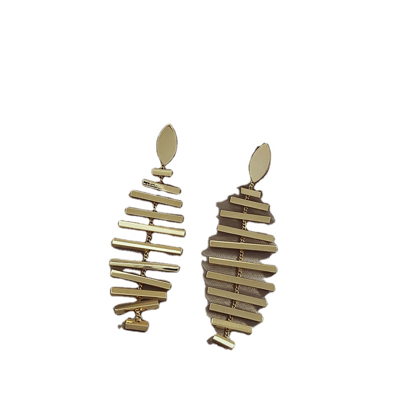 2021 Popular Style Fish Bone 14k Gold Plated Stainless Steel Drop Earrings For Women