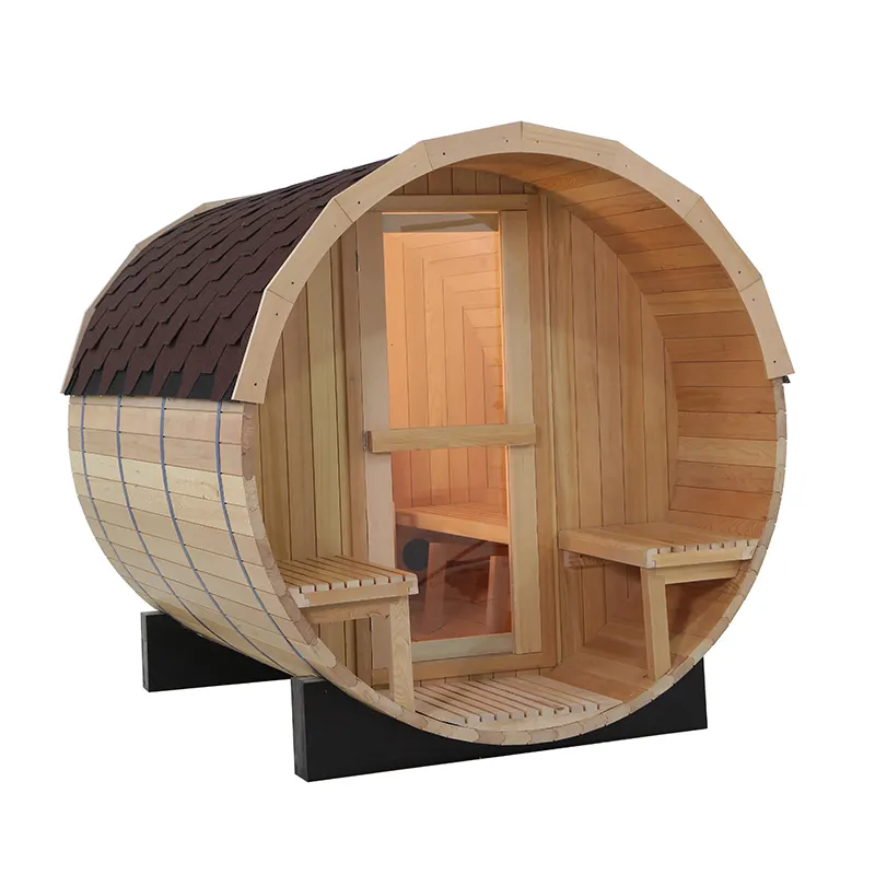 2022 Popular Hot Sale Sauna Outdoor Barrel Solid Wood Hemlock/Red Cedar Wooden Sauna Wet Steam Traditional Sauna Room