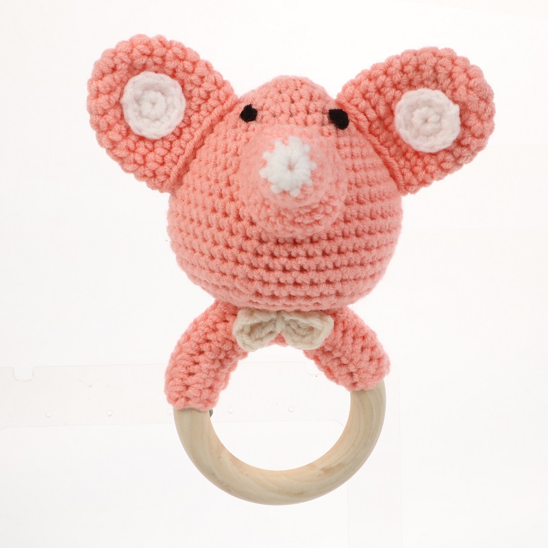 Wholesale elephant shape cotton wooden baby rattle safe baby rattles toys food grade soft baby rattle