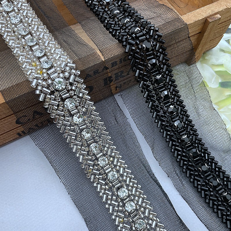 Handmade rhinestone bead trimming Clothing accessories beads and stones embroidery net lace trimming
