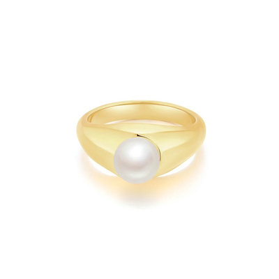 simple fashion women INS style colorful pearl stainless steel ring