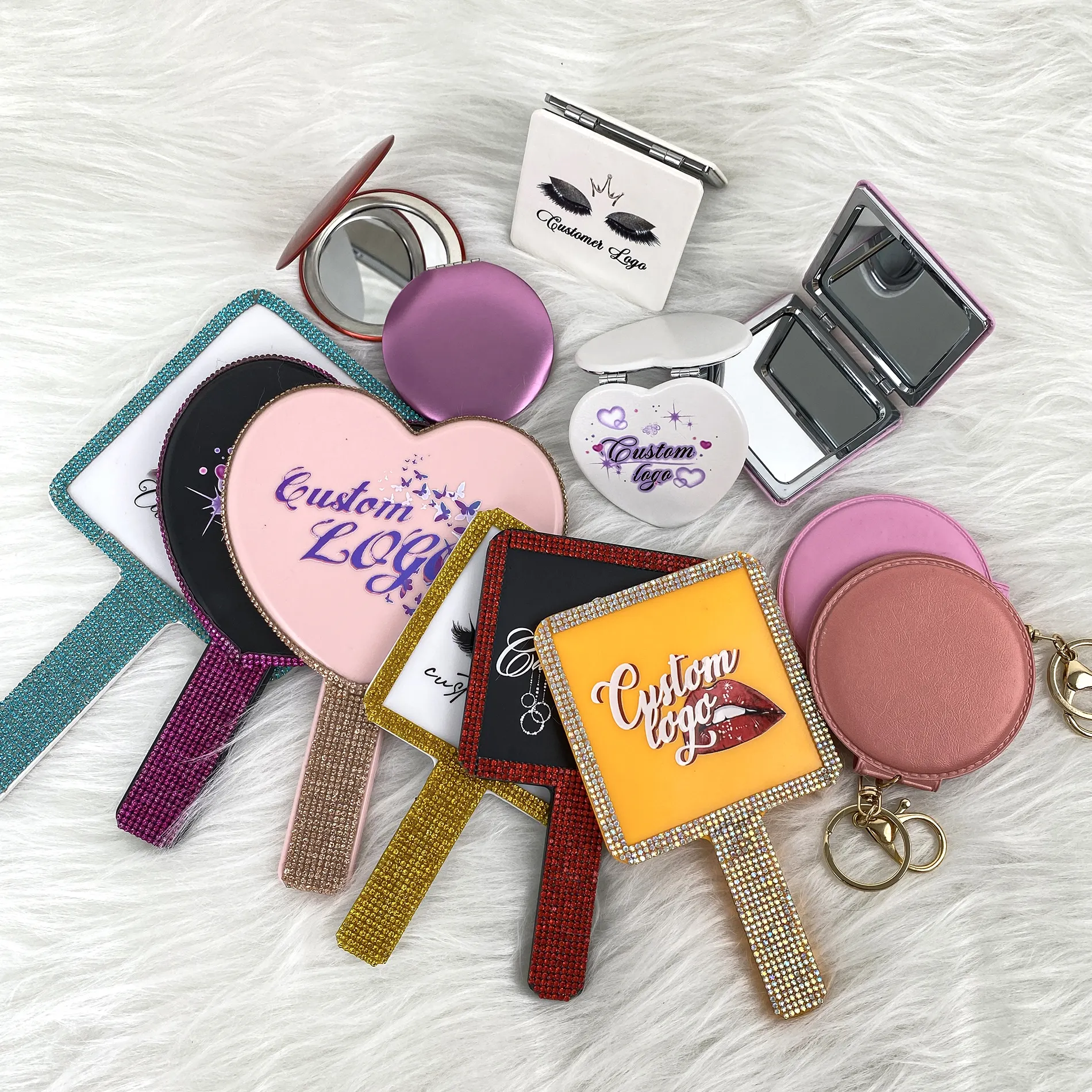 Mini Makeup Mirrors wholesale HandHeld mirror Round heart Shape  Makeup Pocket Mirror