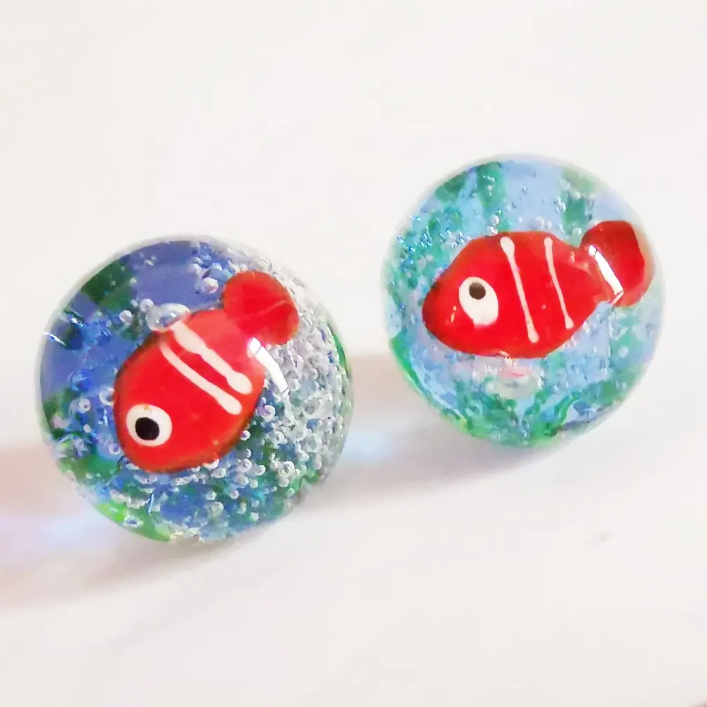 22mm Decorative Colored Round Luminous Murano Glass Marble with 3D Figurine Fish Seaweed inside