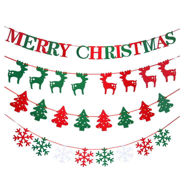 Modern Design Felt Christmas Garland Decorations Pre-decorated Xmas Tree Banner
