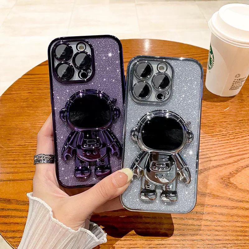 Роскошный блестящий чехол с подставкой в виде астронавта для Iphone 14 13 Pro Max 12 11 7 8 plus, милый чехол с гальваническим покрытием и подставкой