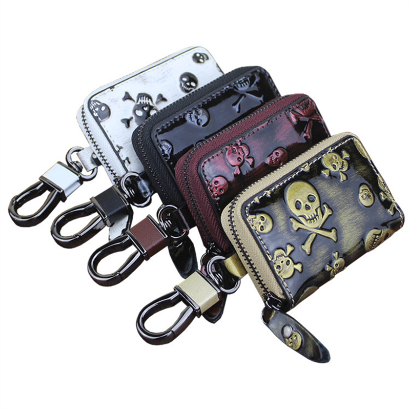 New Style Skull Pattern Car Key Chain Multifunctional Men's Genuine Leather Key Holder