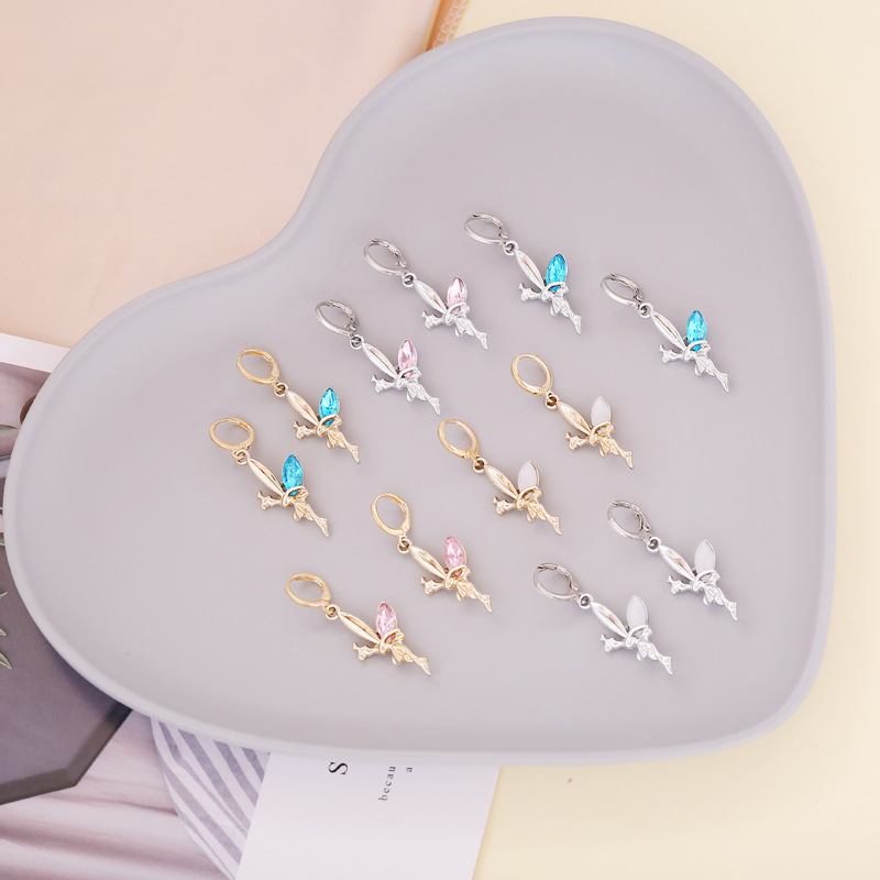 New Arrival Blue Crystal Earrings INS Popular Temperament Vivid Gold Angel Glass Crystal Earrings Women