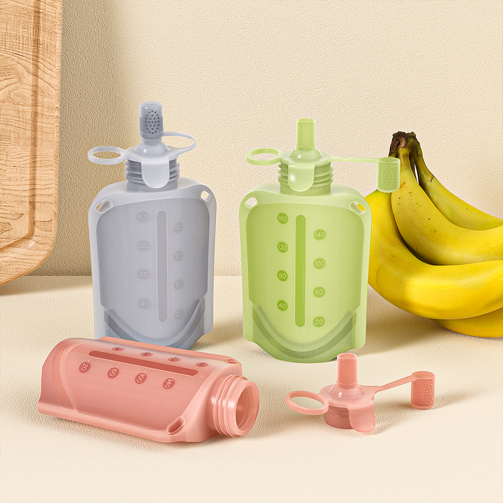 BPA Free Refillable Baby silicone baby food squeeze pouches Toddlers Homemade Food Storage Baby Puree Bag Stand Up Spout Pouch