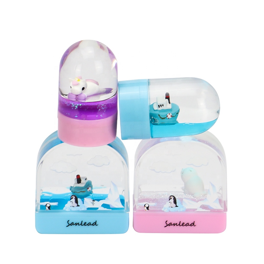 Сияющий OEM логотип на заказ силиконовый резиновый тиснитель Aqua Self Ink имя студента блеск флотер жидкая вода масло плавающие печатные штампы