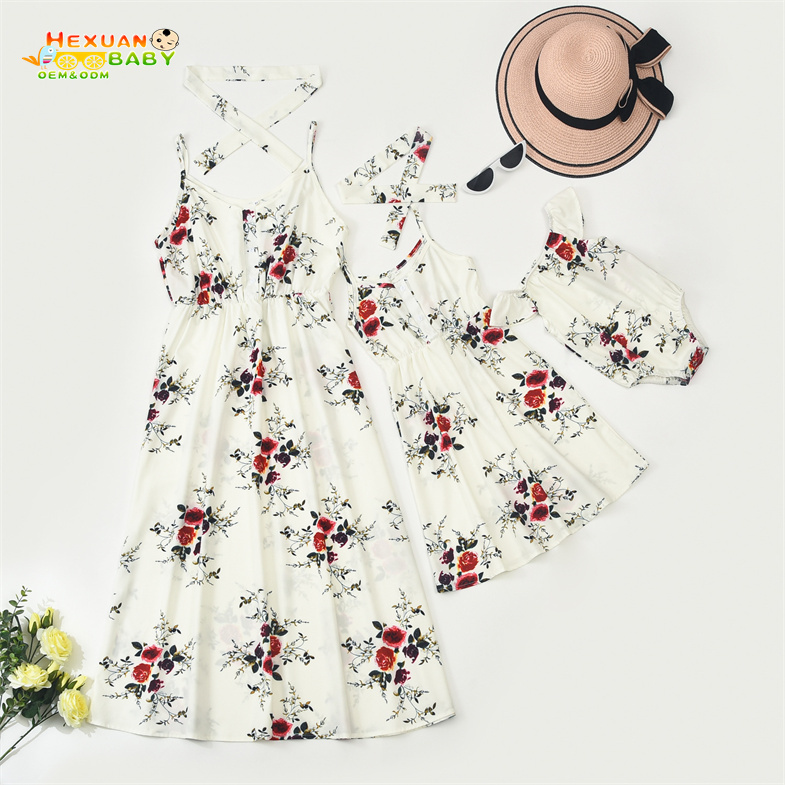 Summer Family Floral Printed Matching 3-Piece Set Clothing Outfits clothes Mother Daughter Girls Babies Romper Sleeveless Dress