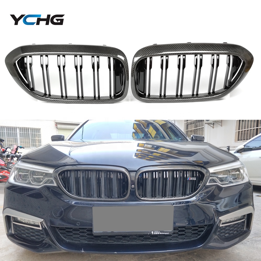 Передний бампер G30 из углеродного волокна с двойной пластиной, решетка для BMW 5 серии pre-lci G30 G31 F90 M5 2017-2019, автомобильные детали